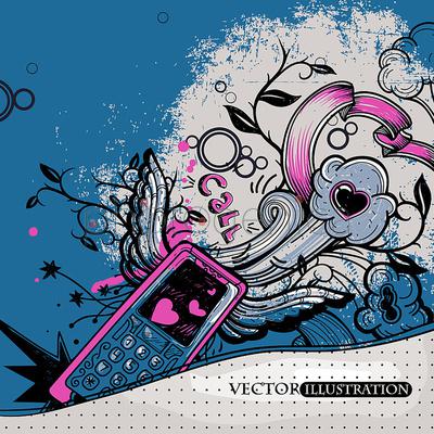 vintage vector illustration of a mobile phone on an abstract background