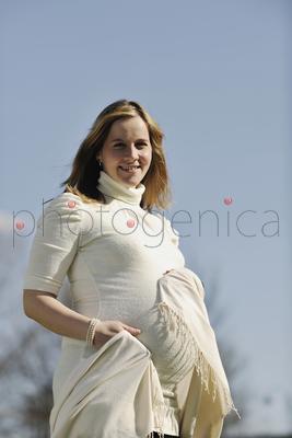 happy young pregnant womant have fun outdoor in nature at sunny day