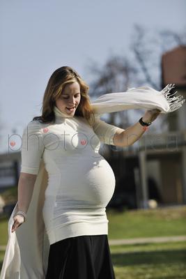 happy young pregnant womant have fun outdoor in nature at sunny day